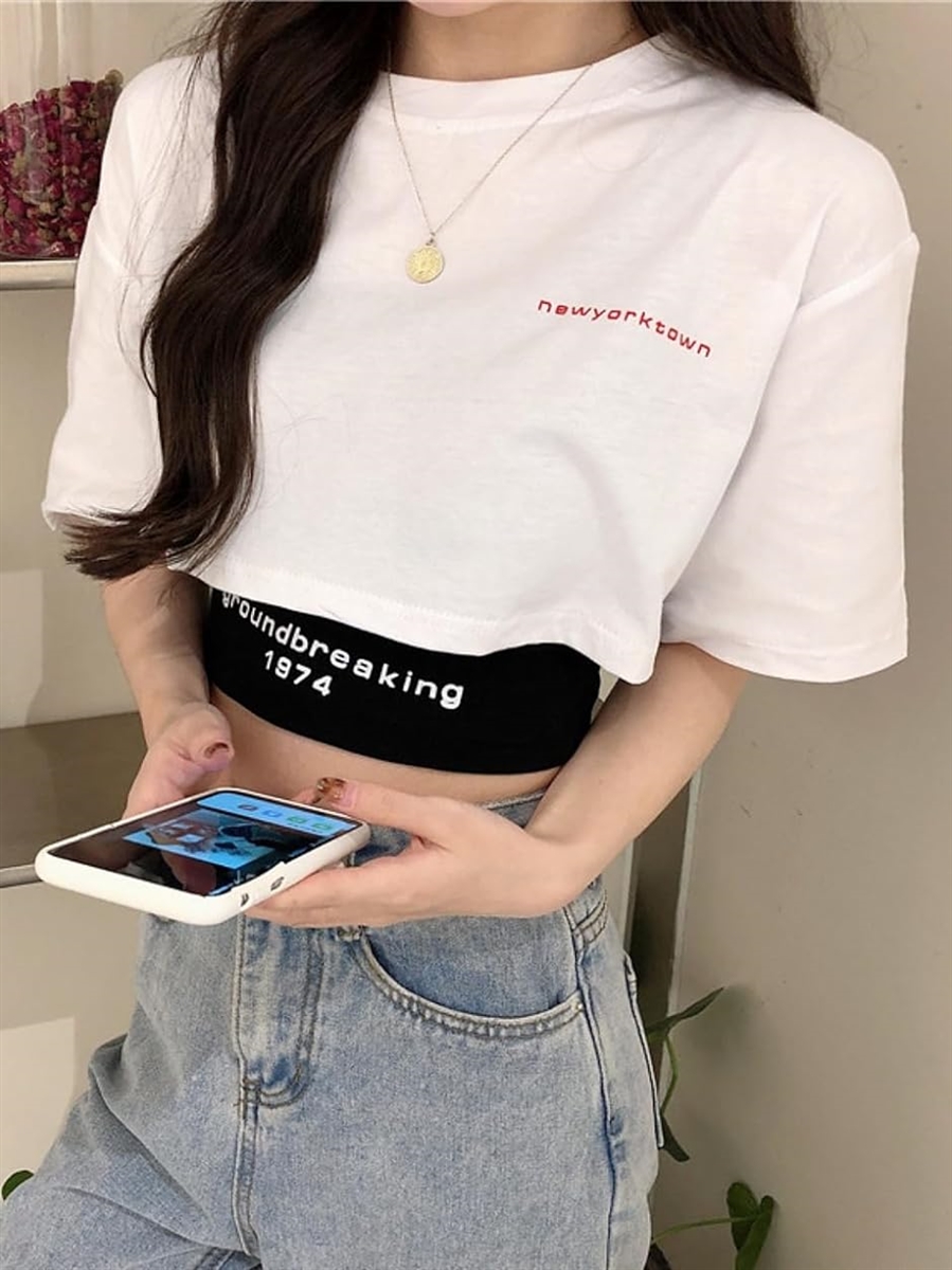 クロップド ショート 丈 Tシャツ タンクトップ セット レディース 白( ホワイト,  XL)｜horikku｜02