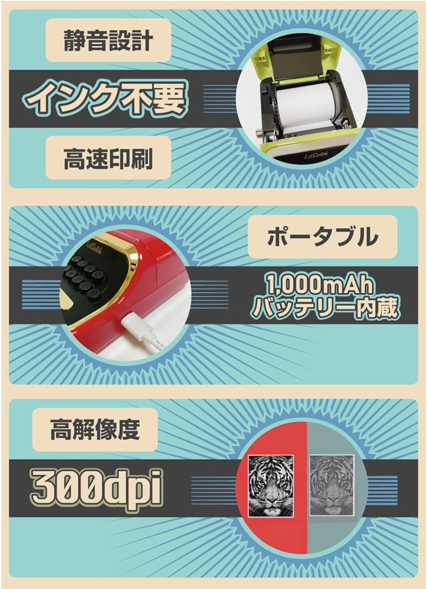 専用ロール紙 感熱式 ミニプリンター用 4種類パック 3ロール入/箱 x( a.4種類パック)｜horikku｜04