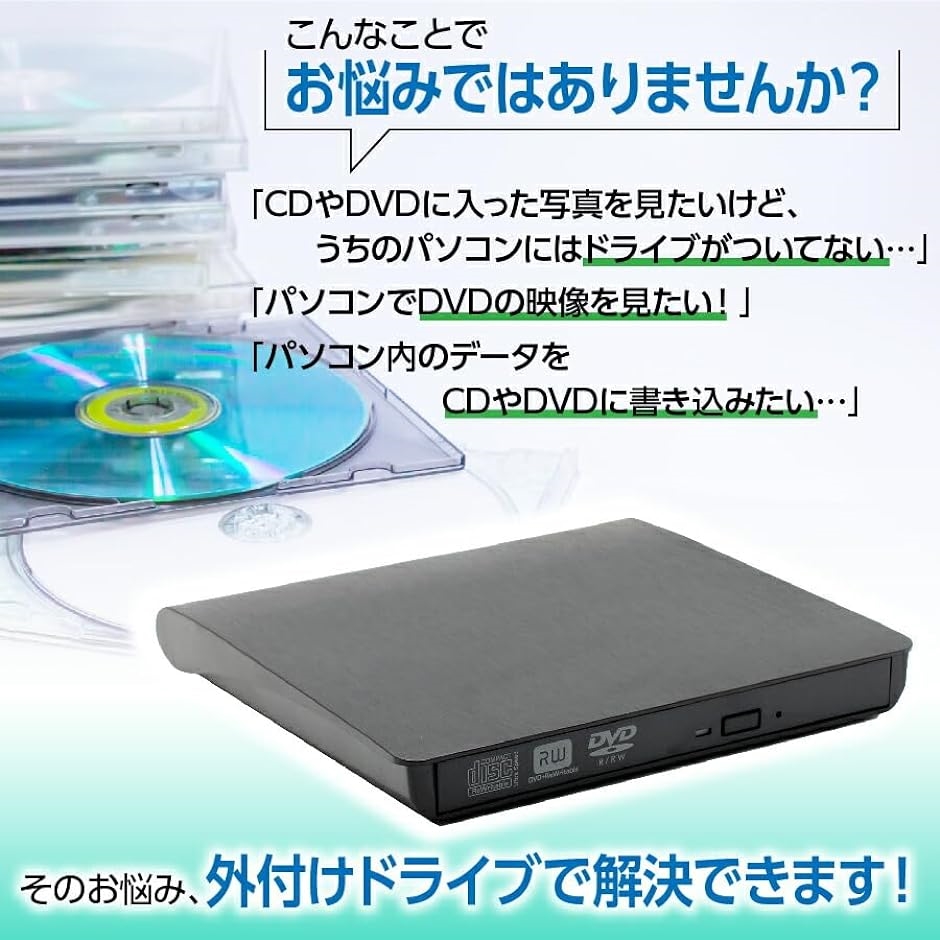 DVDドライブ 外付け USB3.0 ポータブル MacBook Windows linux OS対応 CDドライブ 薄型( ホワイト)｜horikku｜02