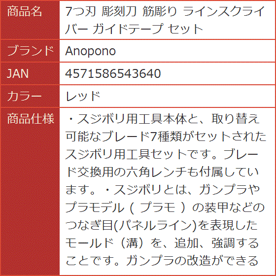 7つ刃 彫刻刀 筋彫り ラインスクライバー ガイドテープ セット( レッド)｜horikku｜07