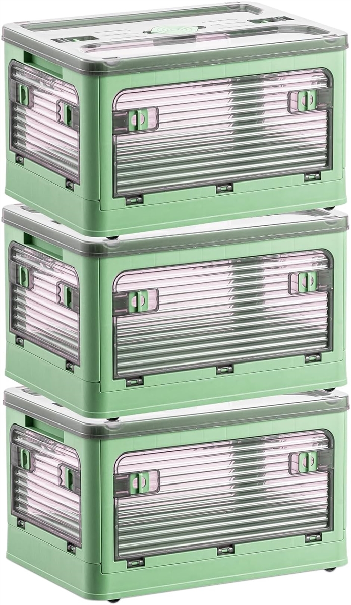 収納ボックス 蓋付き 積み重ね可能 全方向から取り出せる キャスター付き MDM( 3個xグリーン,  XL（60x42x34cm）)