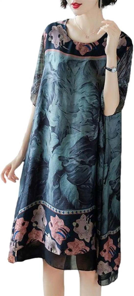 DAMA collection シルク 絹 楊柳 ボタニカル柄 ワンピース