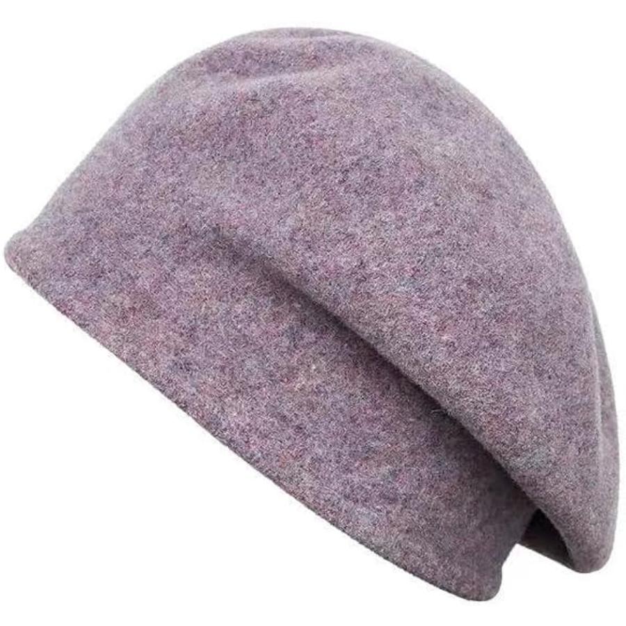 母の日 ウール帽子 ベレー帽 ビーニー 形を変えられる 3WAY帽子 ウール100％ 男女兼用 ハット MDM( パープル,  58.0 cm)｜horikku