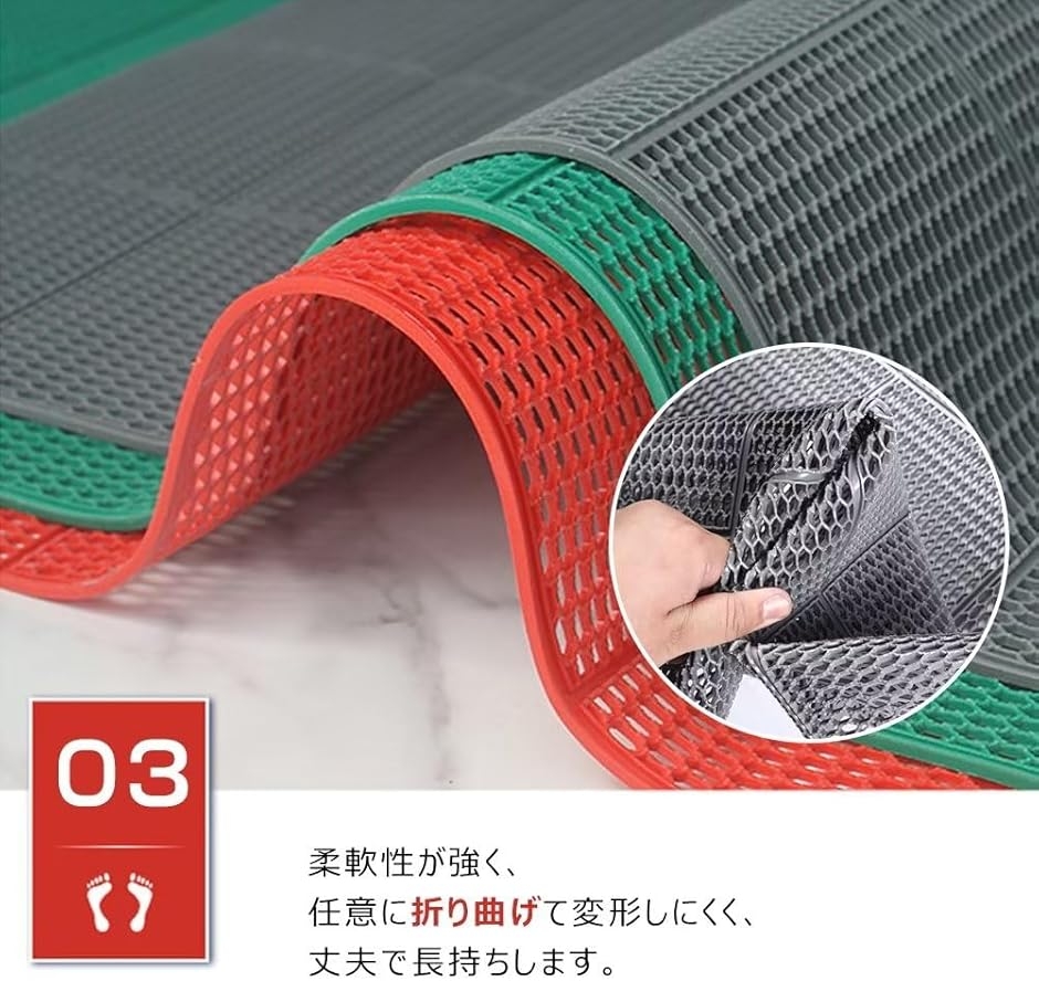 業務用滑り止めマット ゴムマット PVC材質 吸水 ノンスリップ 転倒防止 耐久 屋外 屋内 通路 廊下 プール MDM (グレー, 長さ6m ...