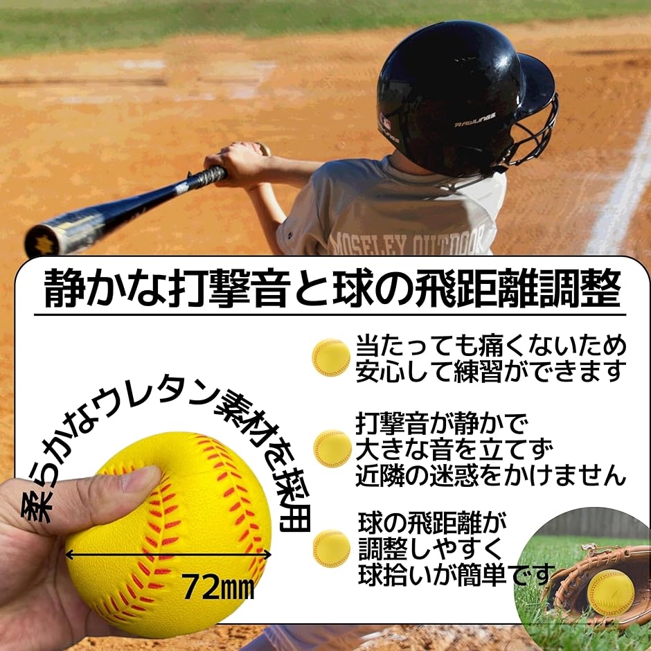 野球 バッティング トレーニングボール ウレタン 練習ボール ティーバッティング 軽量 柔らかいイエロー 72mm( 黄,  7.2)｜horikku｜02