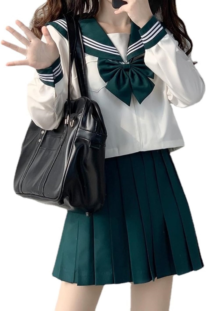 セーラー服 緑 コスプレ JK制服 蝶結び付き セット コスプレ衣装 女子高校生 3点セット 長袖 XL