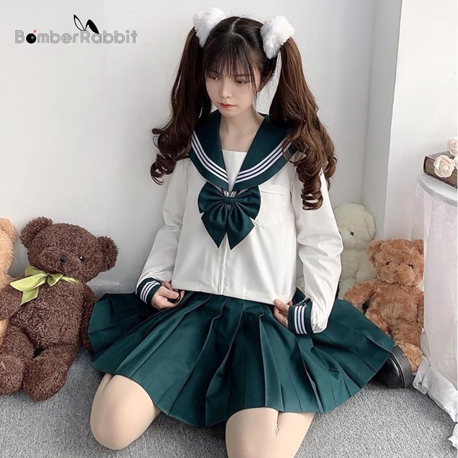 セーラー服 緑 コスプレ JK制服 蝶結び付き セット コスプレ衣装 女子