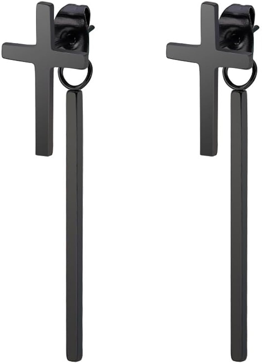 Yahoo! Yahoo!ショッピング(ヤフー ショッピング)ピアス クロス 十字架 ロング スティック かっこいい 両耳用2つ入り お洒落 2wayタイプ（ブラック）