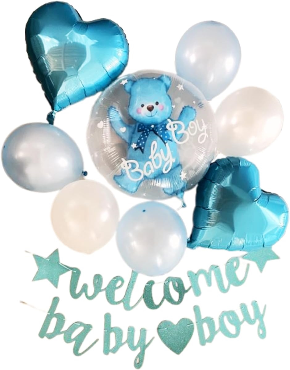 ベビーシャワー バルーン 男の子 妊娠 お祝い プレゼント 飾り シンプル 青