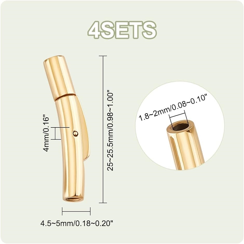4セット 304ステンレス製バヨネット式クラスプ 穴径1.8〜2mm プレス式 チューブ( ゴールド,  1.8-2mm inner)｜horikku｜03