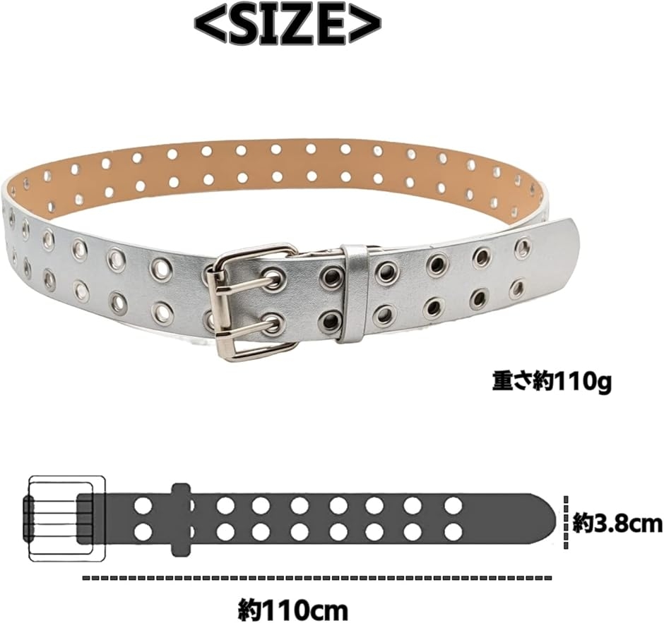 レディース ベルト 幅広 太め ダブルピン バックル 合皮 (シルバー