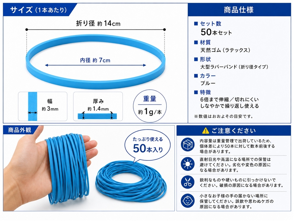 Yahoo!ランキング1位入賞】輪ゴム 太い 幅3mm 厚み1.4mm ゴムバンド 6