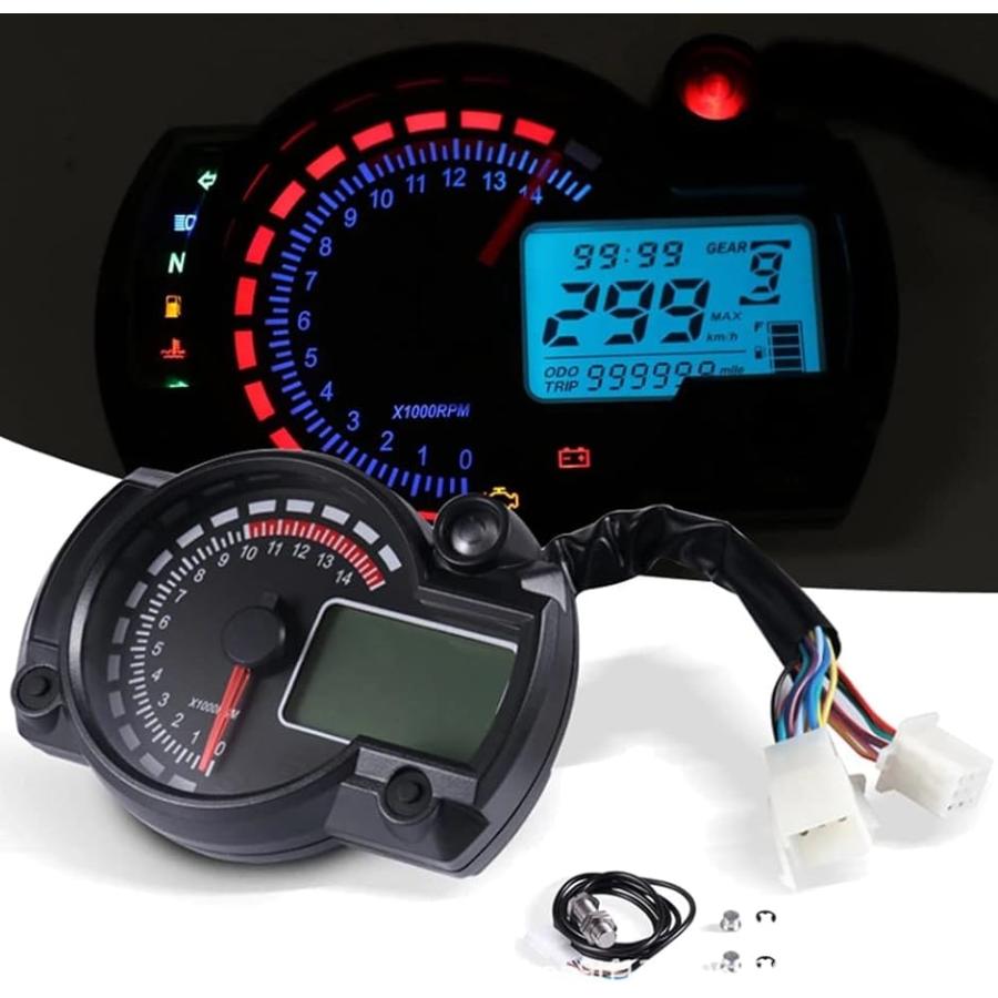 バイク オートバイ スピード メーター デジタル表示 タコメーター バックライト 多機能 7色切替 汎用
