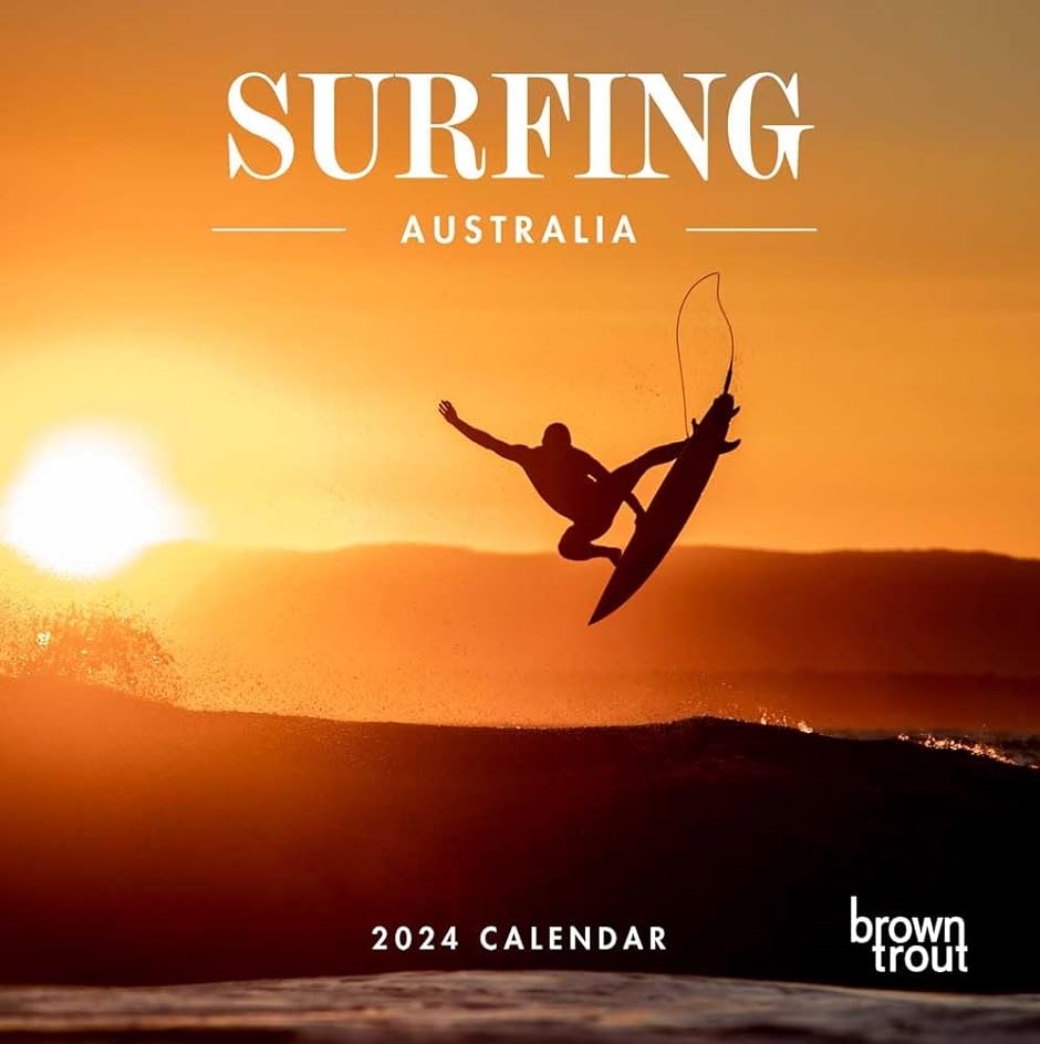 サーフィン オーストラリア 2024年 令和5年 約30 x 60cm 壁掛けカレンダー ブラウントラウト 景色の良いオセアニアの写真 MDM