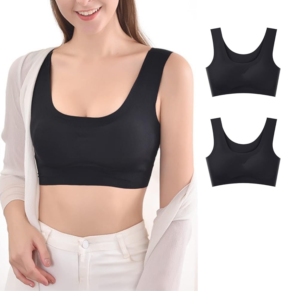 ナイトブラ ふんわり ブラジャー シームレス ハーフ トップ ノンワイヤー スポーツ 縫目ゼロ (ブラック 3点 セット, XL)