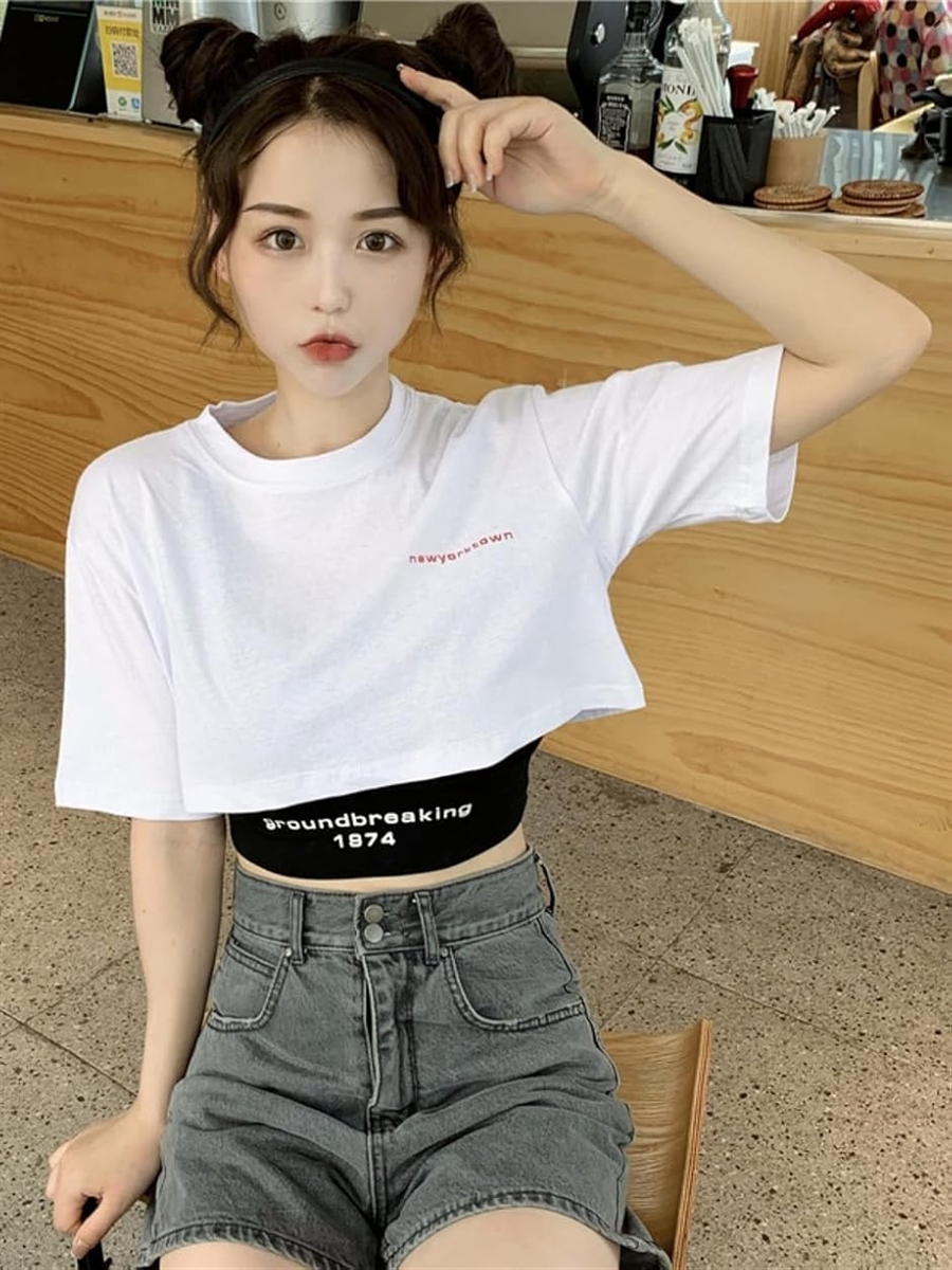 クロップド ショート 丈 Tシャツ タンクトップ セット レディース 白