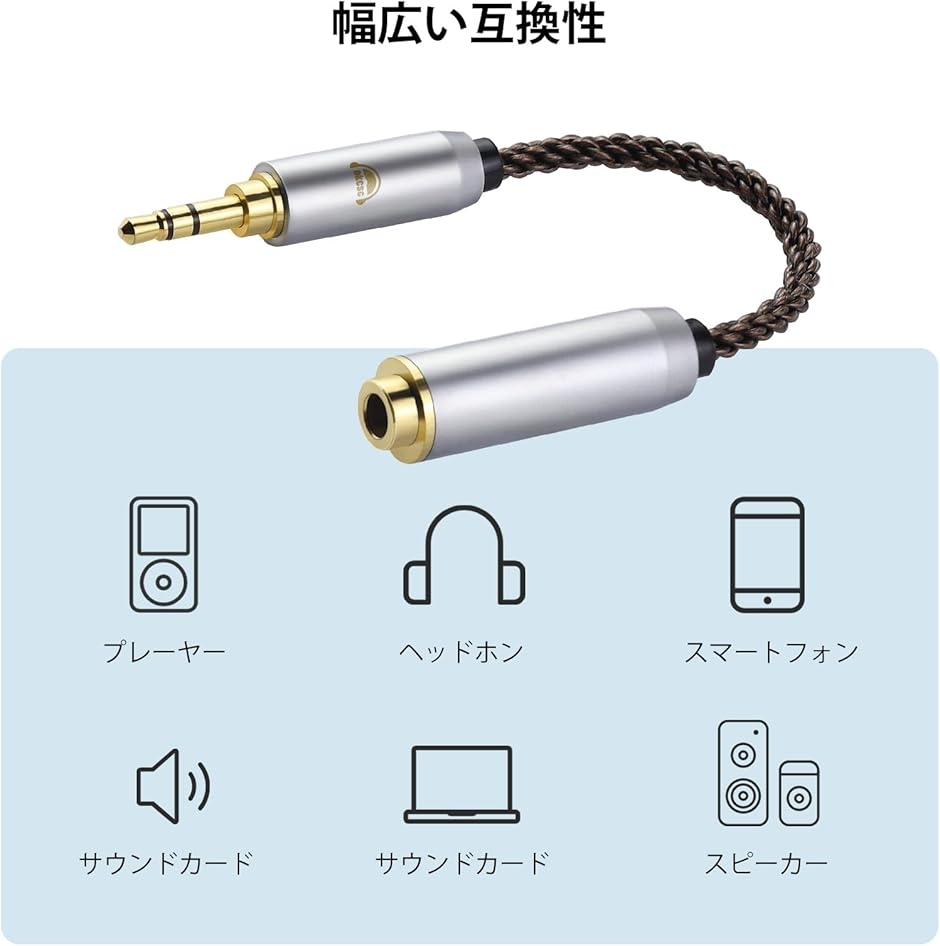 AC8G 変換ケーブル イヤホンジャック 4.4mm オス- 3.5mm メス 8芯 OFC