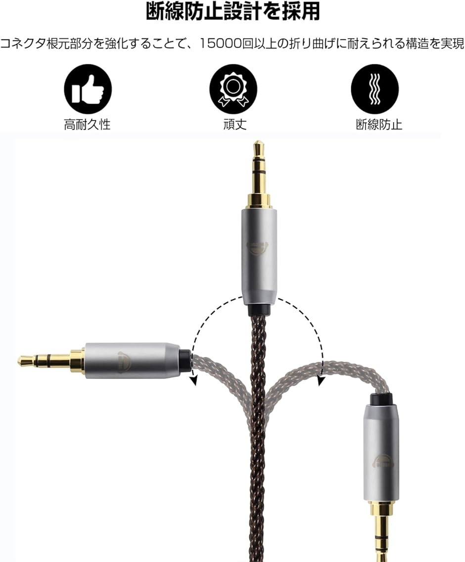 AC8G 変換ケーブル イヤホンジャック 4.4mm オス- 3.5mm メス 8芯 OFC