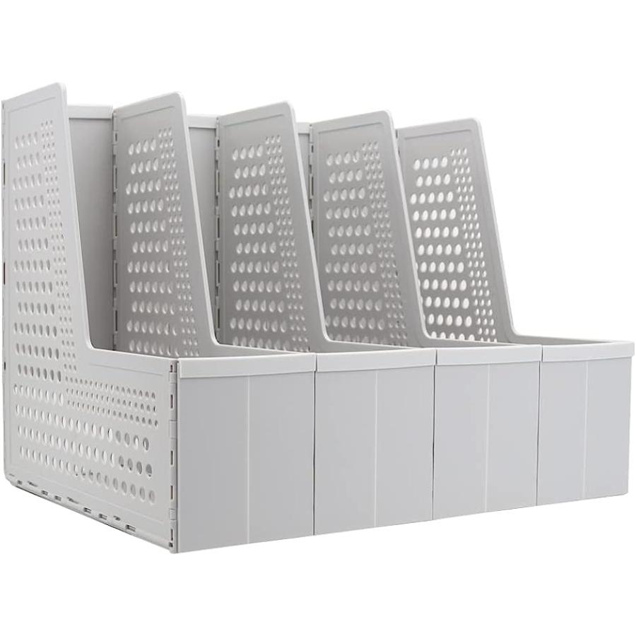ファイルボックス ファイルスタンド 折りたたみ式 大容量 収納用品 仕切り付き 4個組( グレー)