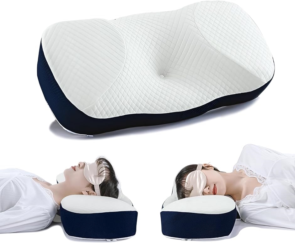 発泡ポリマー材首肩保護枕 仰向き枕 横向き枕 低反発枕 4次元デザイン 64cmx35cmx7/10cm( ホワイト,  ミディアム)