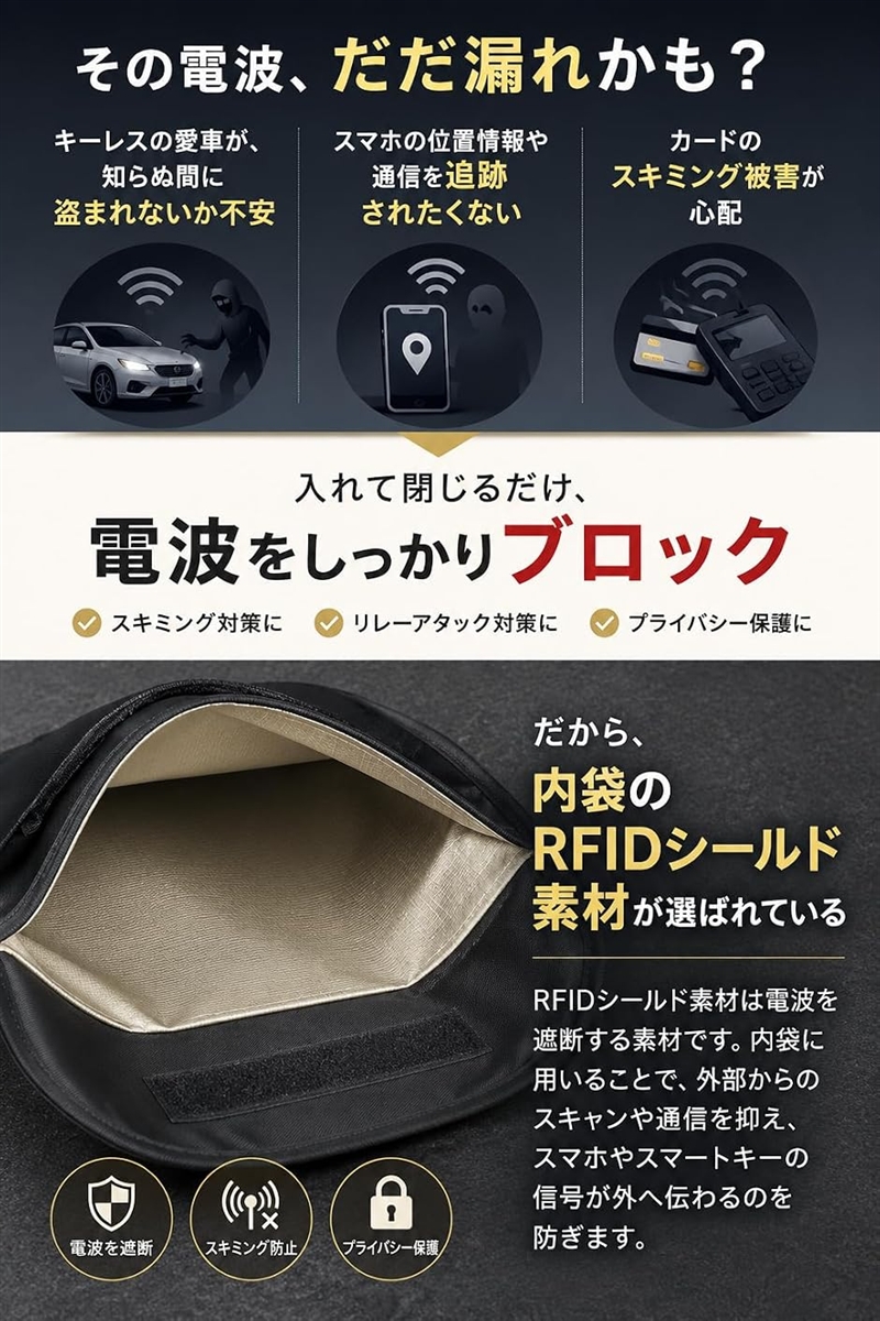 電波遮断ポーチ スマホ スマートキー RFID...の詳細画像4