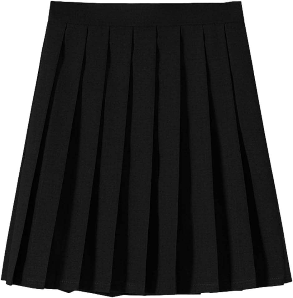 プリーツスカート コスプレ 無地 ミニスカート 学生 女子高生 制服( ブラック,  XL)