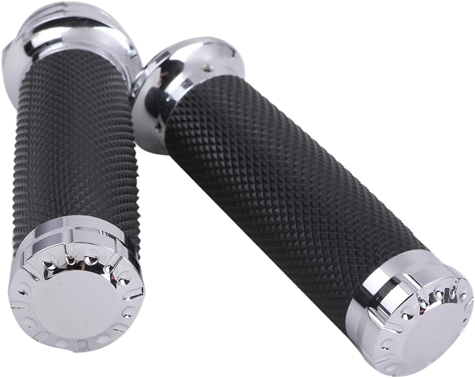 バイク ハンドル グリップ 25mm スロットル バー ハーレー ドラッグスター 汎用 社外品( シルバー, 説明文記載