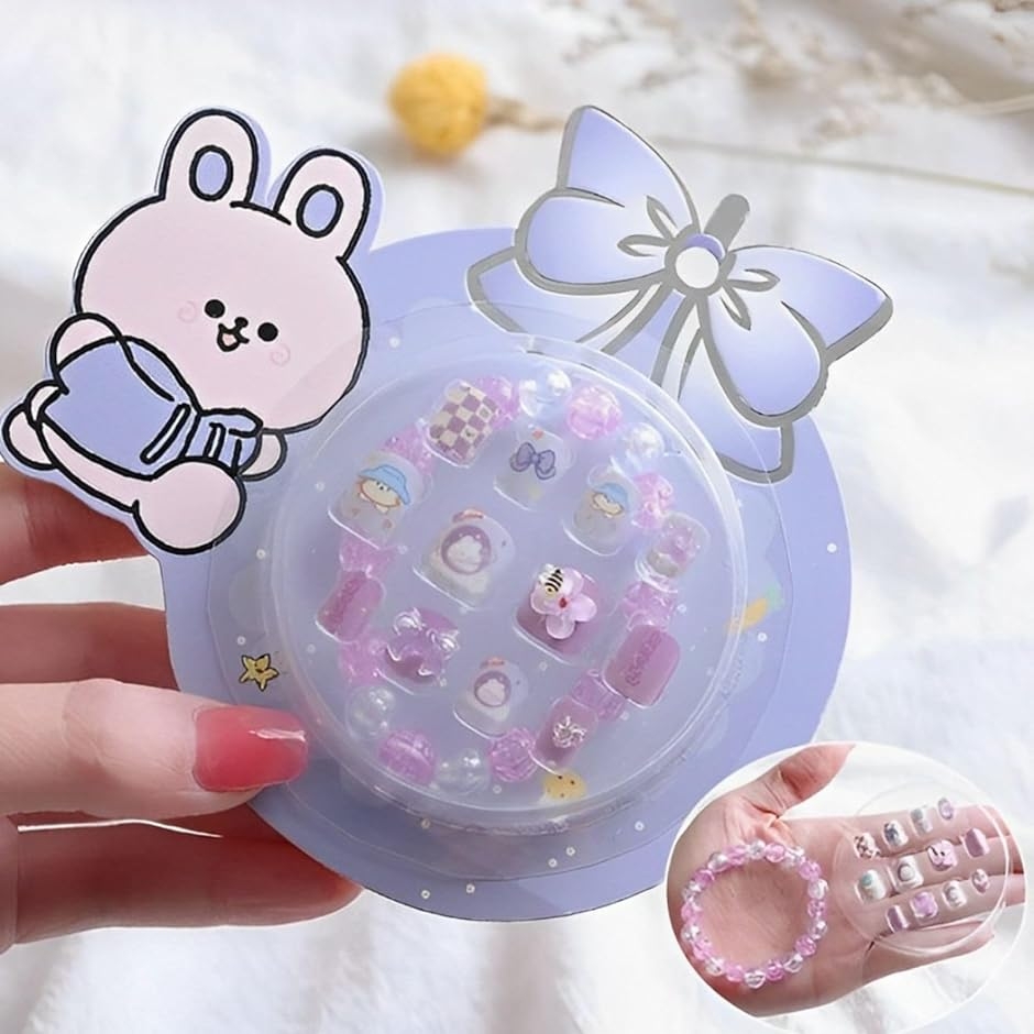 ネイルチップ 子供 キッズ 子供用 地雷系 子供用ネイルチップ 小さい爪用 可愛い(パープル)