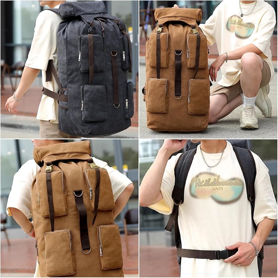 ダッフルバッグ 110L バックパック 大型ザック ミリタリー メンズ リュックサック アウトドア 鞄(ベージュ)の画像