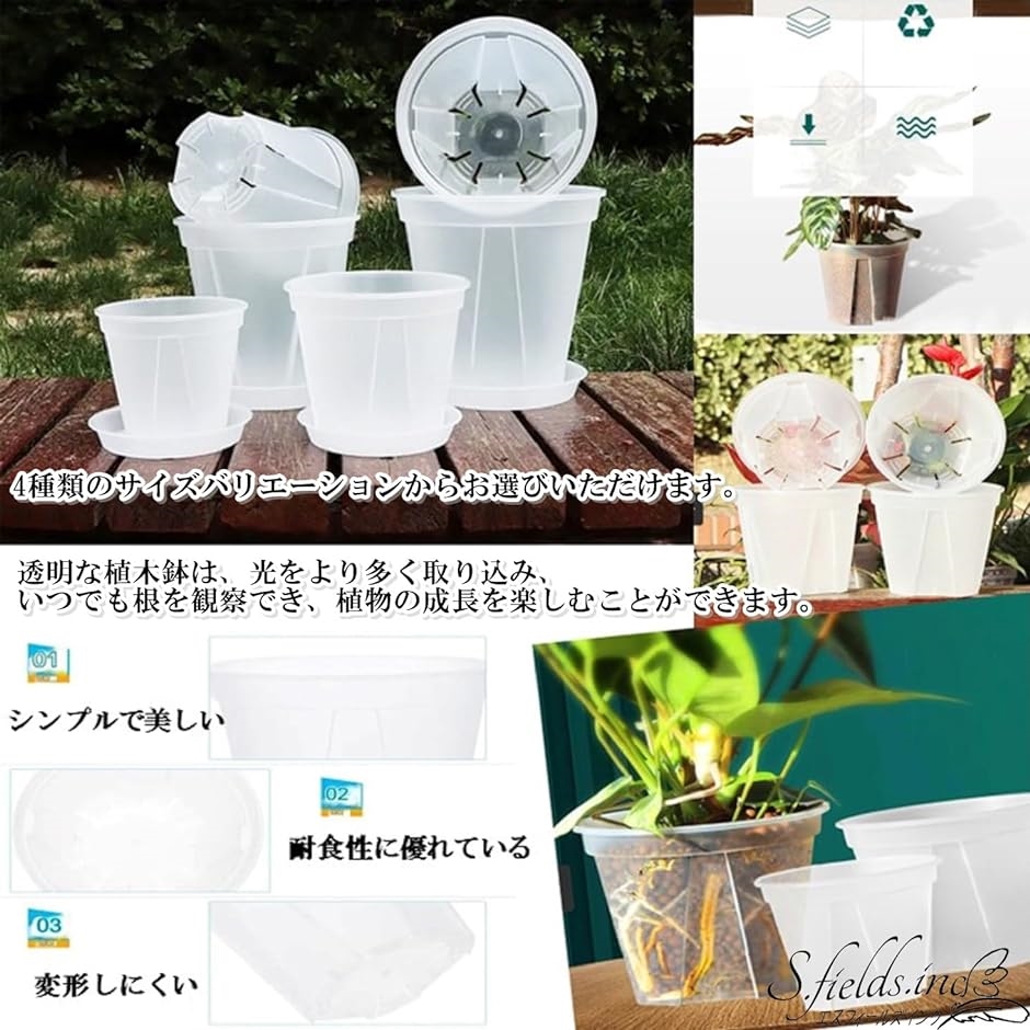 スリット鉢 透明 プラスチック 底皿付き 4個セット 観葉植物( 透明,  5号)｜horikku｜03