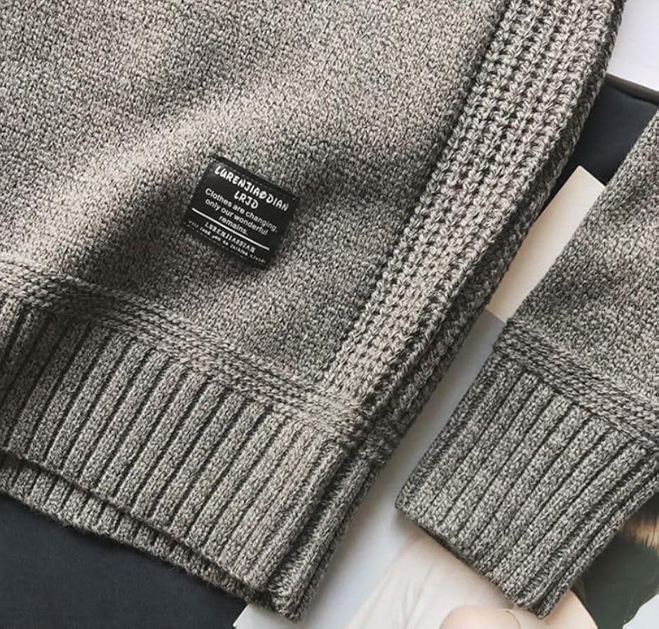 エルボーパッチ ニット 丸首 セーター 長袖 トップス メンズ