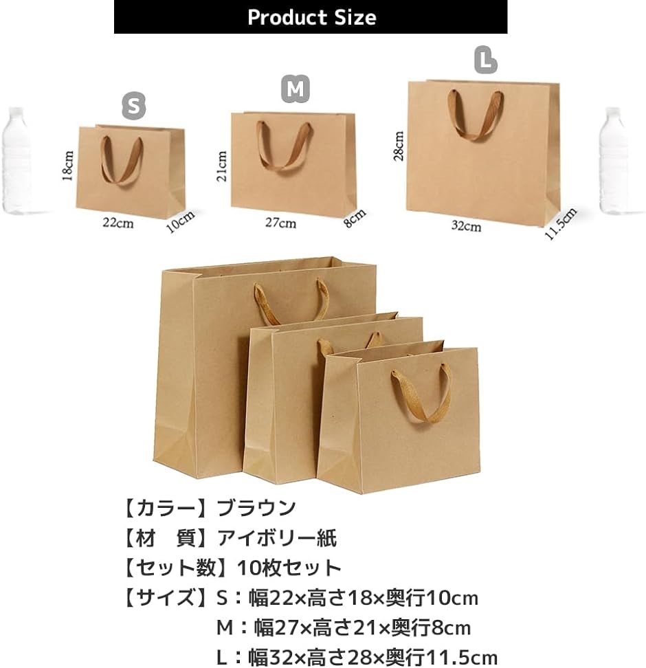 ギフトバッグ 紙袋 ラッピング 無地 手提げ シンプル 横型 10点セット