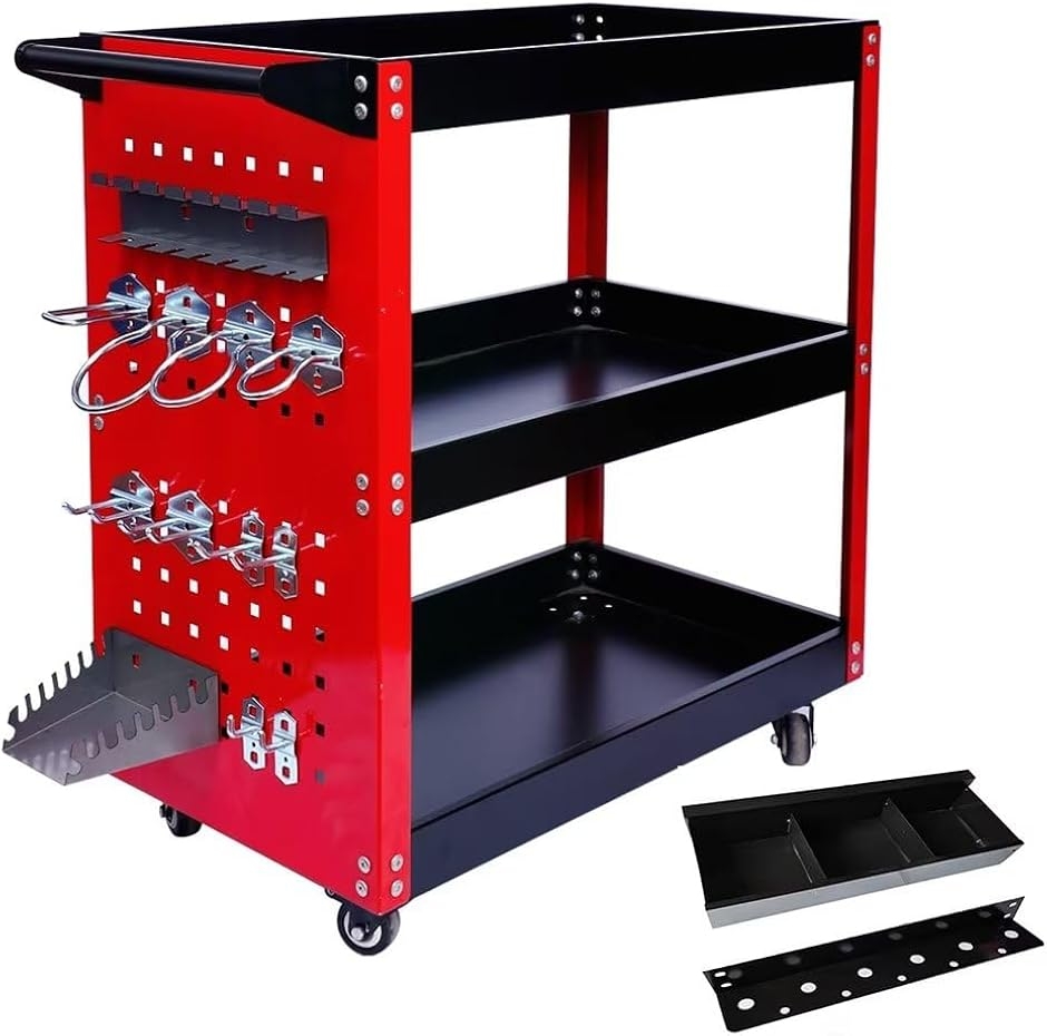 ツールワゴン ツールカート 工具ワゴン 工具カート 3段 ドライバーホルダー キャスター付 耐荷重165KG (片面プレート,  プラス)