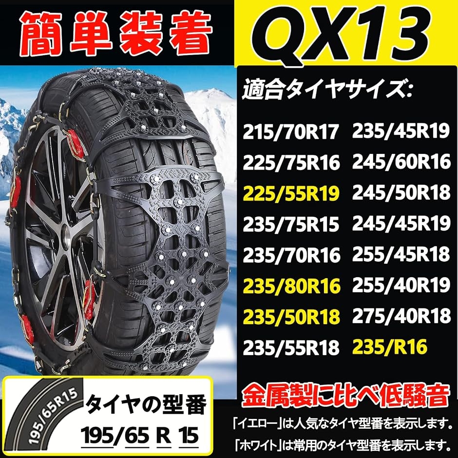 規制品 車用 タイヤチェーン 非金属 軽自動車 簡単装着 ジャッキアップ 