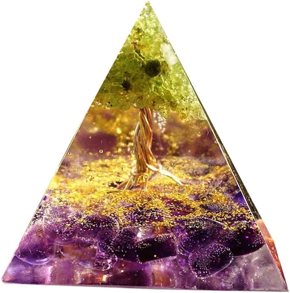 オルゴナイト ピラミッド 水晶 天然石 チャクラ パワーストーン 置物 浄化 生命の樹 6 x cm｜horikku