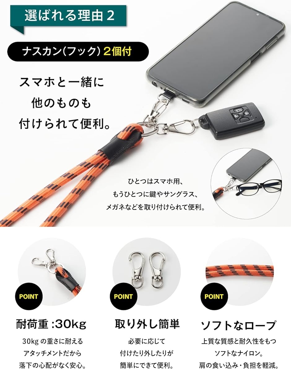 携帯ストラップ スマホショルダー スマホストラップ 首掛け 斜めがけ 日本製( オレンジ)｜horikku｜04
