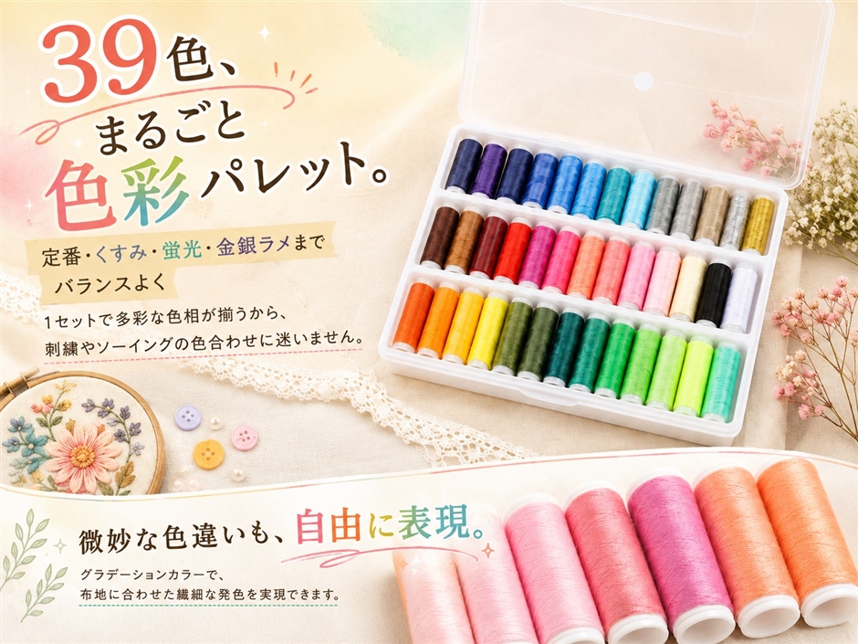 手縫い系 ミシン糸 手提げ 収納 ケース付 半透明ボックス 持ち運び 39
