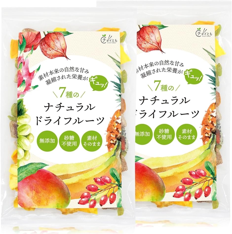 7種のナチュラル ドライフルーツ 砂糖不使用 ドライフルーツミックス マンゴー パイナップル バナナ グリーン( 195gx2袋)｜horikku
