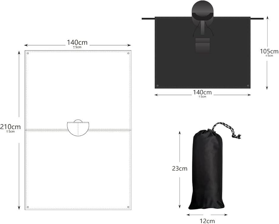 レインポンチョ 自転車 バイク メンズ レディース 多機能 3way レインコート キャンプマット( ブラック,  210x140cm)｜horikku｜06