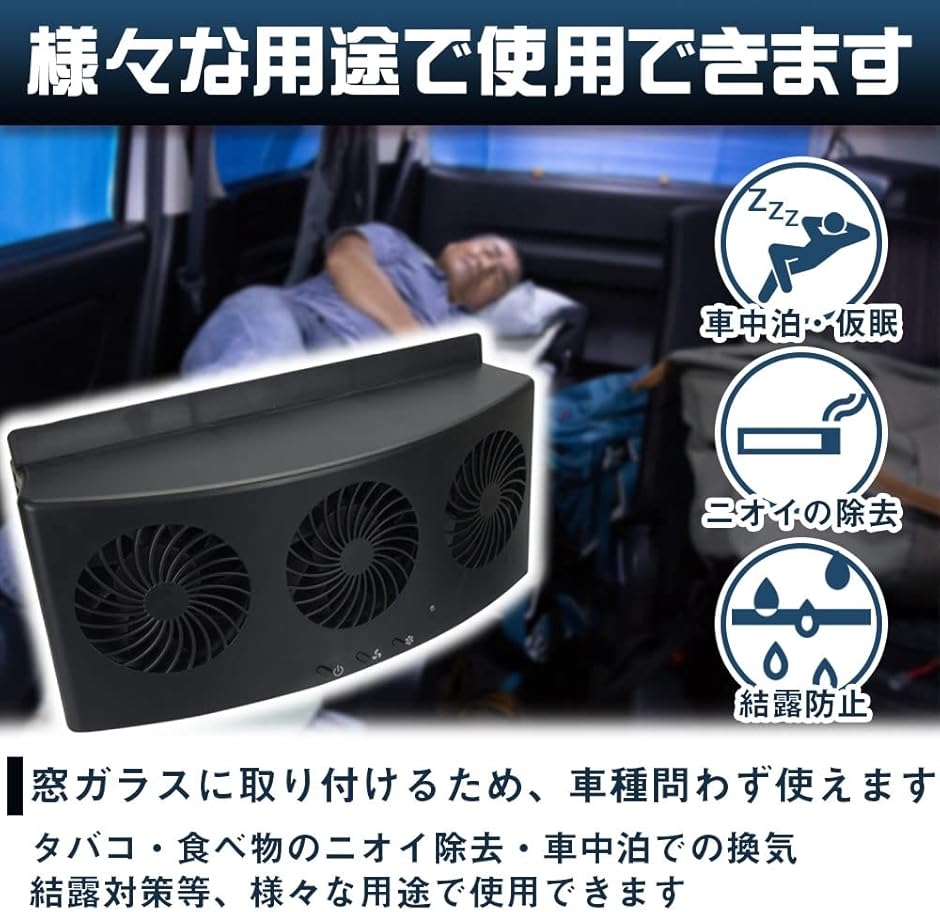 車載 USB式換気扇 風量3段階調整 換気ファン サーキュレーター ドア