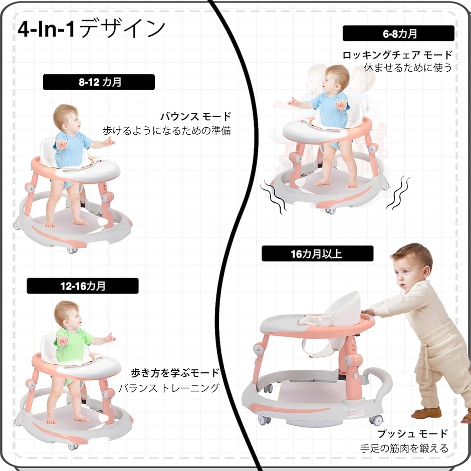 ベビーウォーカー 3in1 歩行器 赤ちゃん 4モード 折りたたみ 高さ調整 