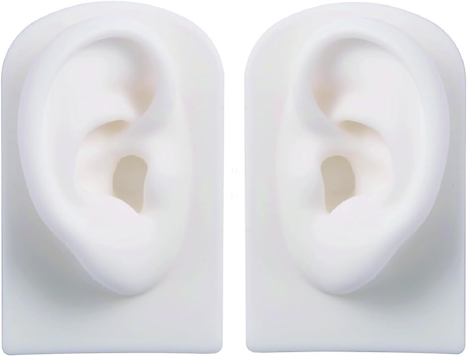 シリコン耳 模型 実物大 左右セット 両耳模型 耳つぼ リアル耳模型 ピアス飾り( 白)