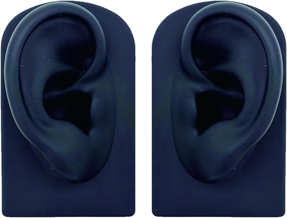 シリコン耳 模型 実物大 左右セット 両耳模型 耳つぼ リアル耳模型 ピアス飾り( 黒)