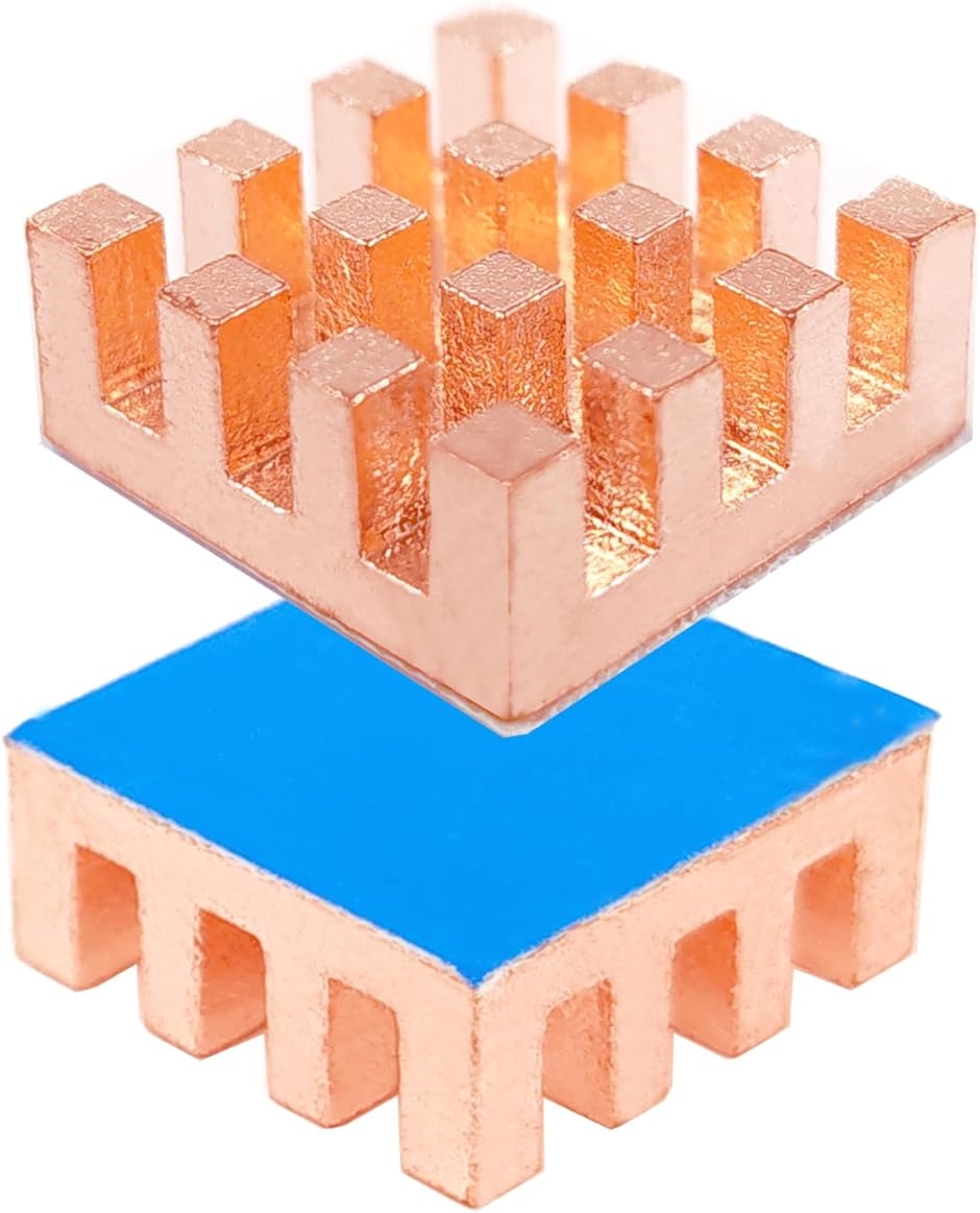 銅ヒートシンク 熱伝導性 粘着シート付き 熱暴走対策 CPU ICチップ 回路基板 精密機器用 2個セット( 純銅15x15MM)｜horikku