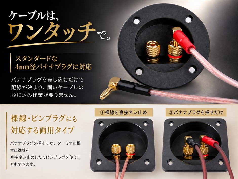 ターミナルボックス スピーカー バナナプラグ対応 丸型 スピーカー