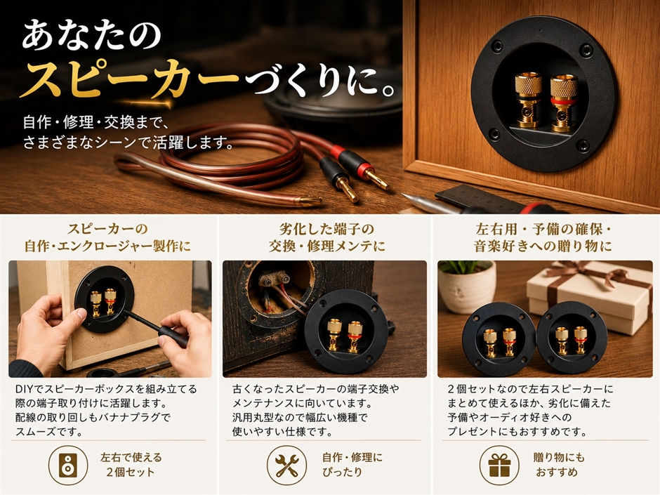 ターミナルボックス スピーカー バナナプラグ対応 丸型 スピーカー