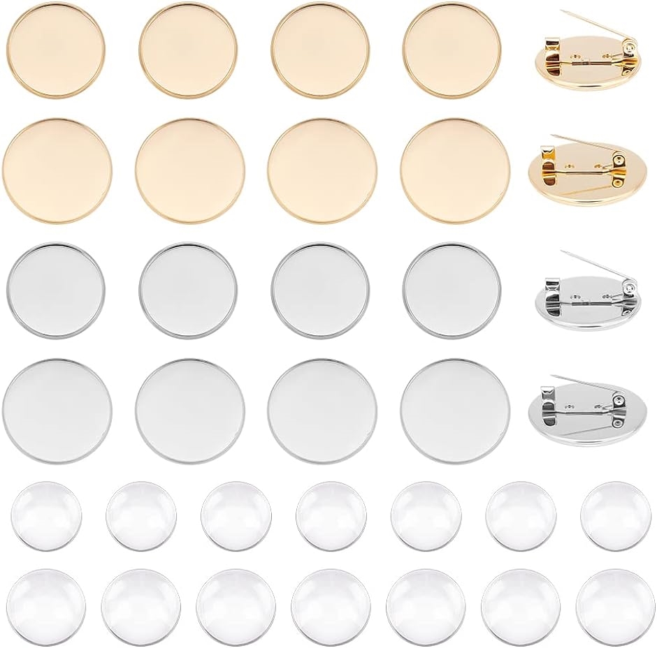 フラットラウンドブローチピン 304ステンレススチール ブローチベゼルトレイ DIYジュエリー作成用( 2色-20個,  2サイズ)