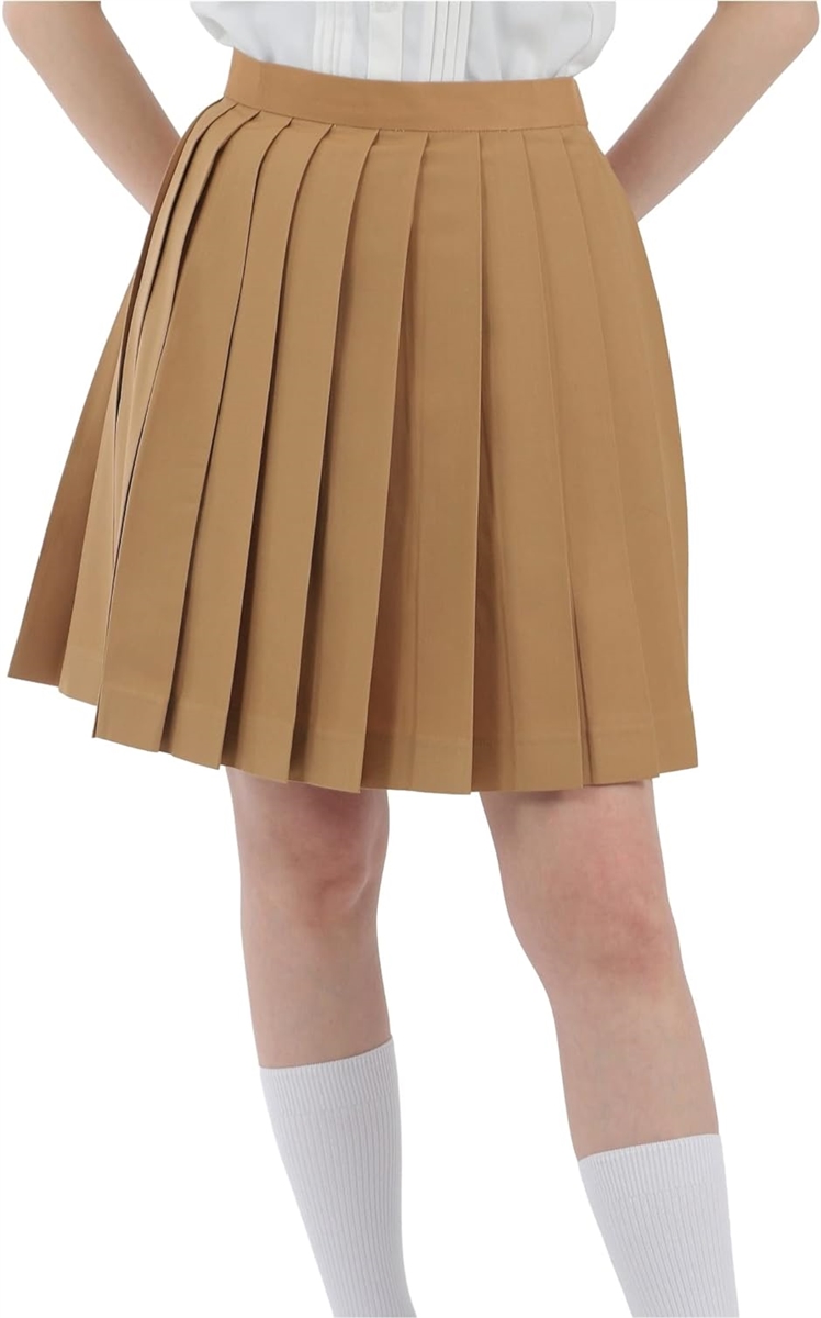 プリーツスカート 学生 制服 車ヒダ スクールユニフォーム カーキ 45cm( カーキ 45cm, L)