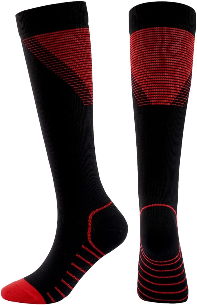 ハイソックス 2足組みセット スポーツ コンプレッション 伸縮 ストレッチ性 運動靴下( 黒 Ver1,  24.5-26.0 cm)