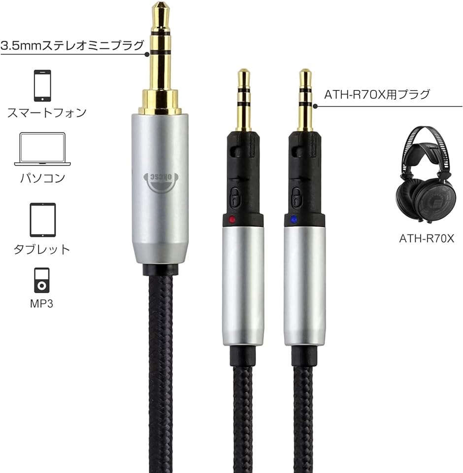 TCR70X ヘッドホンケーブル 交換ケーブル イヤホン・ヘッドホン用 Audio-Technica用 OFC 4芯( 3.5mm)｜horikku｜02